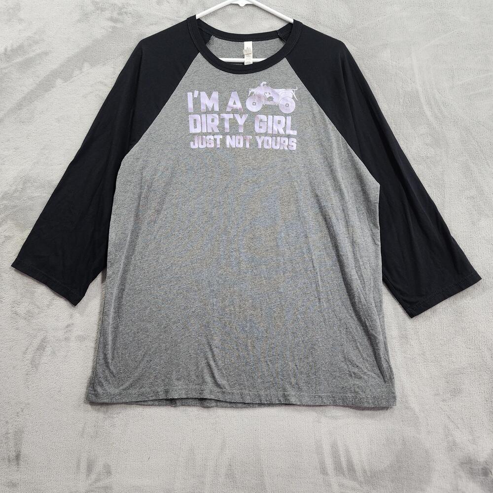 Bella + Canvas Shirt Womens XL Gray Black Dirty Girl ATV Raglan Tee 3/4 Sleeve